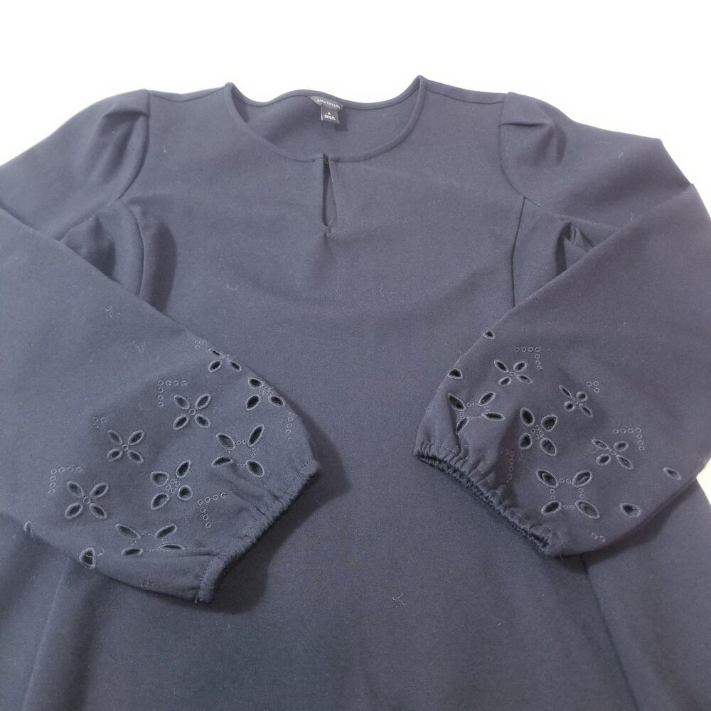 Ann Taylor Black Shift Dress Keyhole Neckline Eyelet Sleeves - Picture 11 of 12